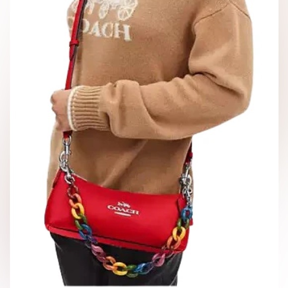Coach Coach Charlotte Shoulder Bag Red Clutches with Multicolor Strap EUC - Picture 6 of 14